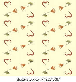 Seamless background pattern with hearts and roses