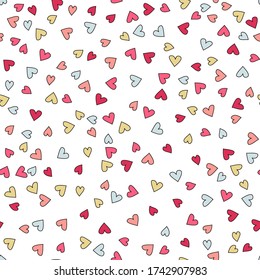Seamless background pattern with hearts. Vector illustration. Valentines Day. Pastel colors, pink, bue beige
