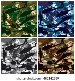 Seamless Background Pattern With Helicopters Camouflage - Vector Illustration