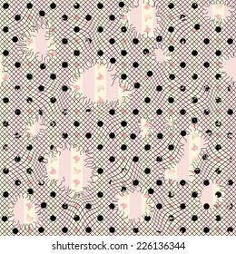 Seamless background pattern. Holey lace on sweet pink background