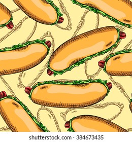 Seamless background with a pattern of hot dogs
