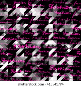 Seamless background pattern. Hounds-tooth pattern with the Fashion word lettering.