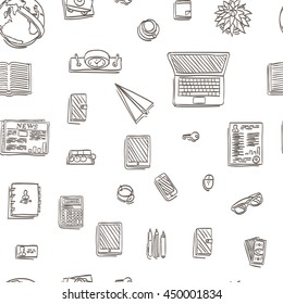 Seamless background pattern of icons set. Vector education pattern. Vector illustration