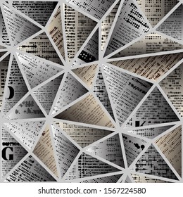 Seamless background pattern. Imitation of a abstract vintage newspaper in block design style. Unreadable text.
