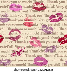 Seamless background pattern. Imitation of halftone newspaper with worlds Thank you, grateful, thankful. Vector image.