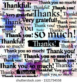 Seamless background pattern. Imitation of halftone newspaper with worlds Thank you, grateful, thankful. Vector image.