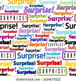 Seamless background pattern. Imitation of halftone abstract vintage lettering with word Surprise.
