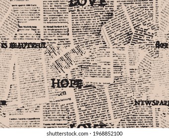 Seamless background pattern. Imitation of halftone newspaper with worlds Hope, love, life is beautiful  Vector image. - Shutterstock ID 1968852100