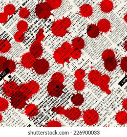 Seamless background pattern. Imitation of newspapers, stained with blood