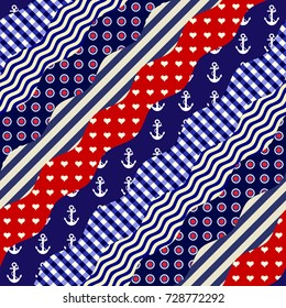 Seamless background pattern. Imitation of a patchwork pattern. Wavy diagonal shapes.