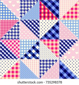 Seamless background pattern. Imitation of a retro patchwork. Patchwork of triangles.