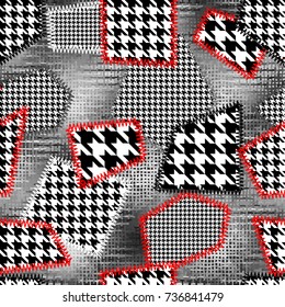 Seamless background pattern. Imitation of a retro patchwork pattern with unevenly cropped patches on a rough canvas fabric texture.