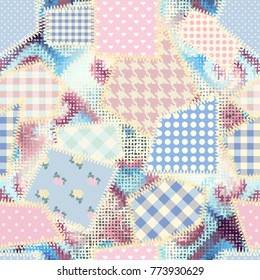 Seamless background pattern. Imitation of a retro patchwork pattern on a rough canvas fabric texture.