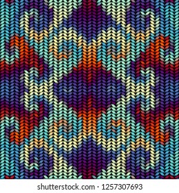 Seamless background pattern. Imitation of Sweater knitting with melange effect. Symmetric ornament.