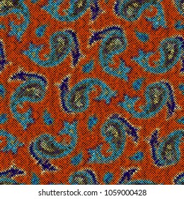 Seamless background pattern. Imitation of a texture of rough canvas painted with paisley. Vector image.