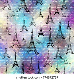 Padrão de plano de fundo uniforme. Imitação de uma colagem vintage scrapbook com uma letra de Paris.