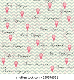 Seamless background pattern. Pattern with inscriptions Bon voyage.