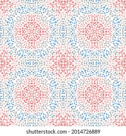 Seamless background pattern. Irregular decorative geometric mosaic art tile pattern from uneven broken pieces.Serpent Leather Wild Print. Exotic Safari Illustration. pink and blue, red Colors.