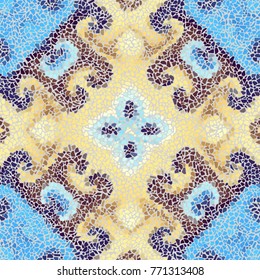 Seamless background pattern. Irregular decorative geometric mosaic art tile pattern from uneven broken pieces.