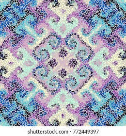 Seamless background pattern. Irregular decorative geometric mosaic art tile pattern from uneven broken pieces.