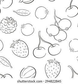 Seamless background with a pattern of juicy delicious cranberry, blueberry, gooseberry, currant, blackberry, lingonberry, currant, raspberry, cherry, strawberry