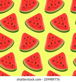 Seamless background with a pattern of juicy ripe pieces of watermelon