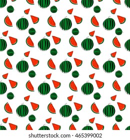 Seamless background with a pattern of juicy ripe pieces of watermelon.
