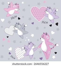 fundo sem costura, padrão sem costura, fundo de gatinhos, gatinhos bonitos, scrapbooking, decoupage, gatos engraçados, adesivo, padrão de tecido, impressão, cartão postal, escola, mashysh, menina, menino, fotos para meninos