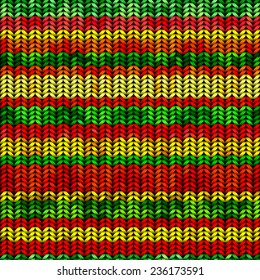Seamless background pattern. Knitted pattern with rastafarian stripes
