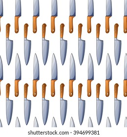 Seamless background with a pattern of knives. Background with cutlery knives. Colorful seamless pattern with kitchen knives. Vector.