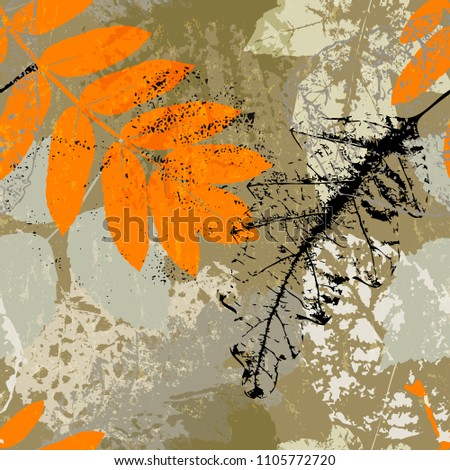 seamless background pattern, with leaves, paint strokes and splashes