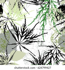 seamless background pattern, with leaves, strokes and splashes