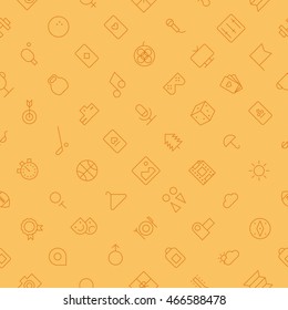 Seamless background pattern for leisure, sport and travel made of thin line icons. Vector illustration.