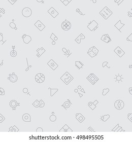 Seamless background pattern for leisure, sport and travel made of thin line icons. Vector illustration.