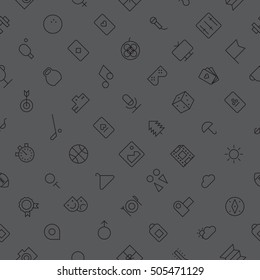 Seamless background pattern for leisure, sport and travel made of thin line icons. Vector illustration.