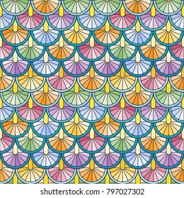 Seamless background pattern like a fish or cnake scales. Vector endless ornament of semicircles in squama style.