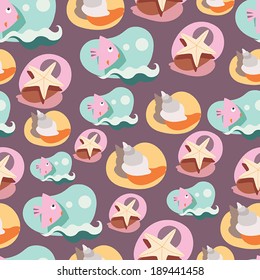 Seamless background pattern with lovely cartoon fishes. Underwater, sea, ocean theme. Vector illustration