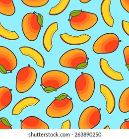 Seamless background with a pattern of mango and mango slices