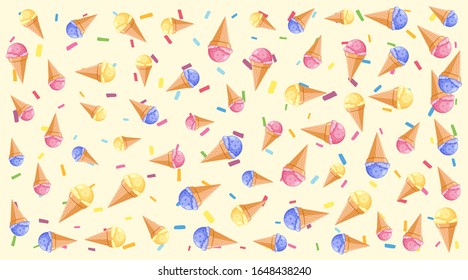 Seamless background pattern with many ice cream cones illustration