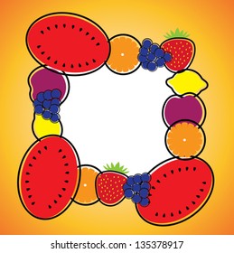 Seamless background pattern- melon,orange,grapes,lemon & plum vector. This graphic illustration can be used for wallpaper, pattern fills, web page background, surface textures, etc.