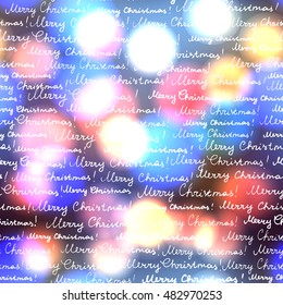 Seamless background pattern. Merry Christmas lettering on a glow circles blurred background