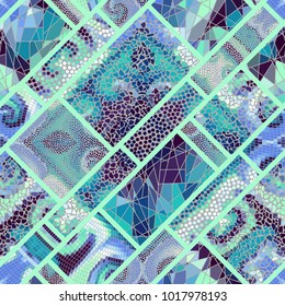 Seamless background pattern. Mosaic art pattern of rectangles of different tile textures.