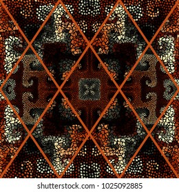 Seamless background pattern. Mosaic art pattern of rhombuses of different tile textures.