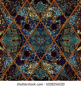 Seamless background pattern. Mosaic art pattern of rhombuses of different tile textures.