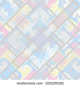Seamless background pattern. Mosaic art pattern of rectangles of different tile textures.