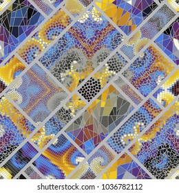 Seamless background pattern. Mosaic art pattern of rectangles of different tile textures.