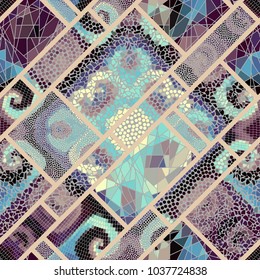 Seamless background pattern. Mosaic art pattern of rectangles of different tile textures.