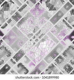 Seamless background pattern. Mosaic art pattern of rectangles of different tile textures. Vector image.