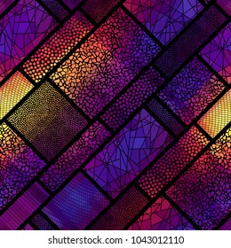 Seamless background pattern. Mosaic art pattern of rectangles of different tile textures. Vector image.