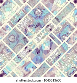 Seamless background pattern. Mosaic art pattern of rectangles of different tile textures. Vector image.